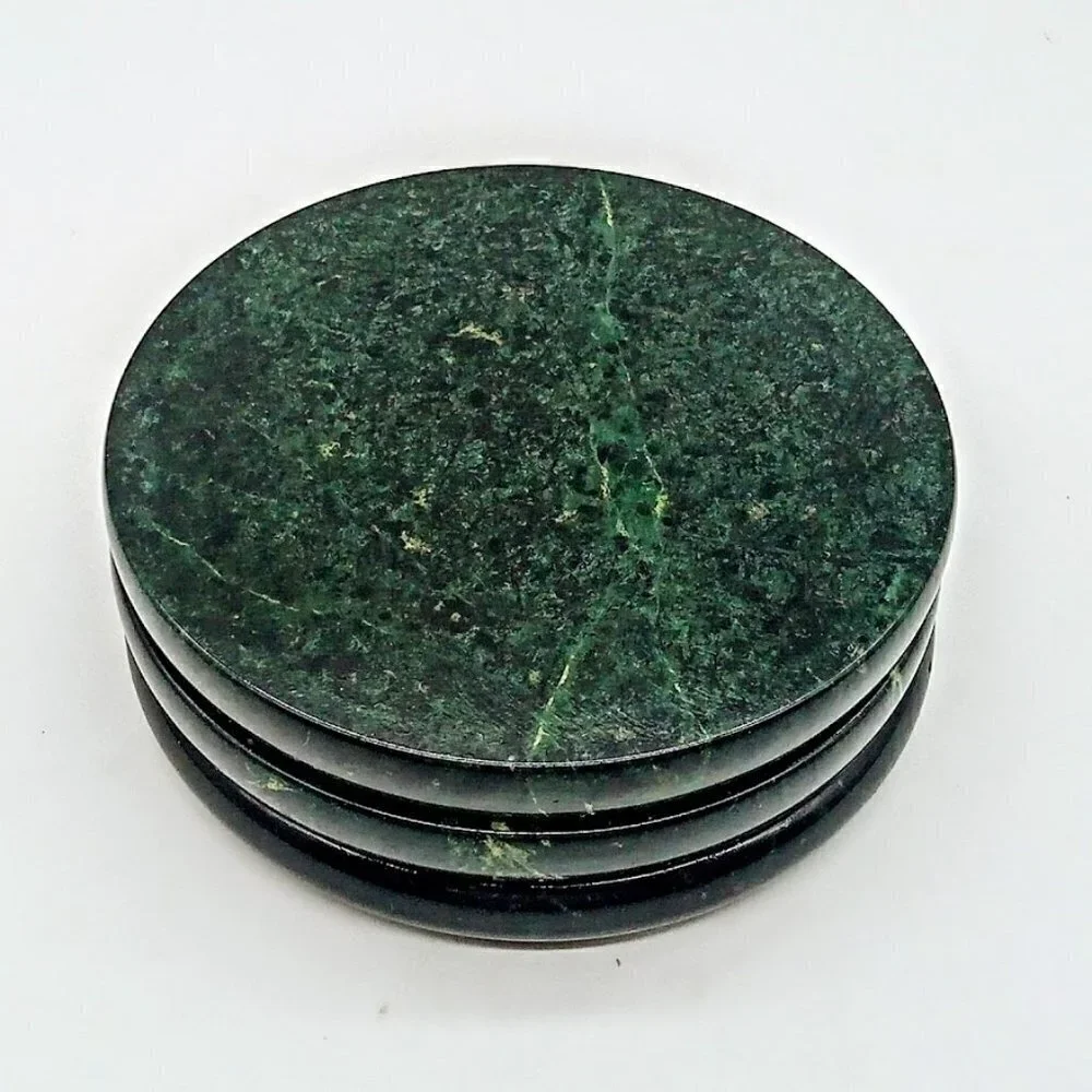 Dark Green Marble Round Cork Back Coasters (3)